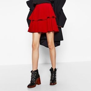 Zara Red Ruffle Mini Skirt